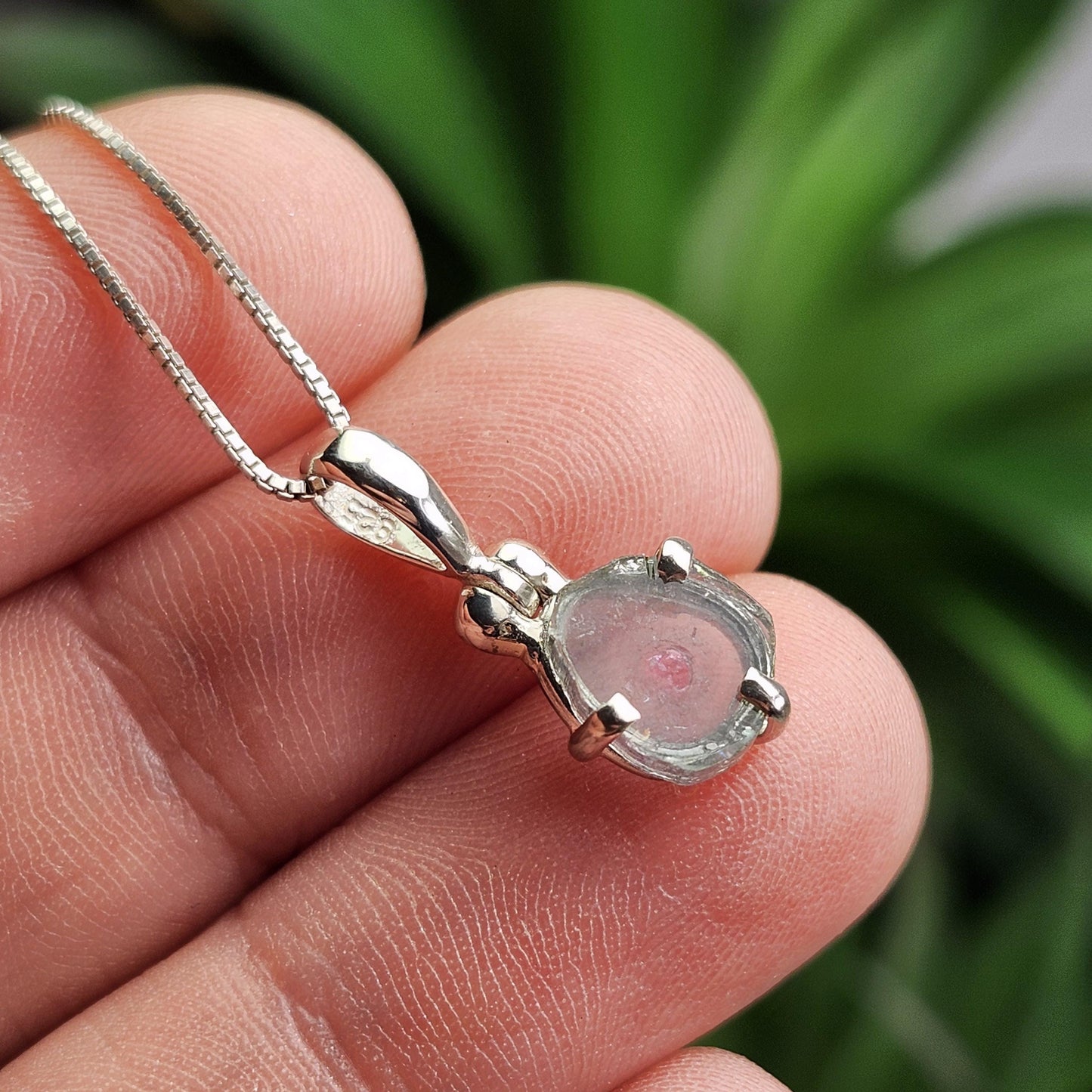 Blue Watermelon Tourmaline Pendant, Sterling Silver Tourmaline Gemstone Necklace