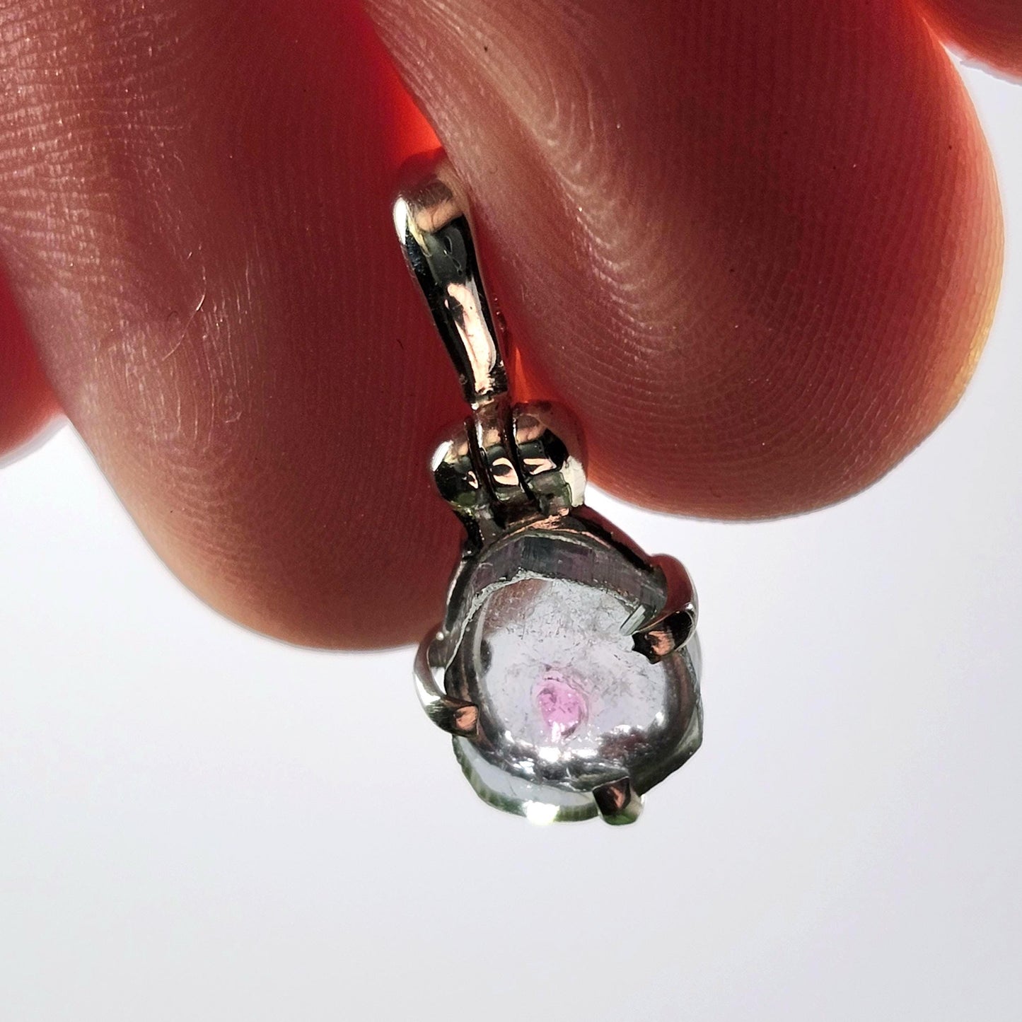 Blue Watermelon Tourmaline Pendant, Sterling Silver Tourmaline Gemstone Necklace