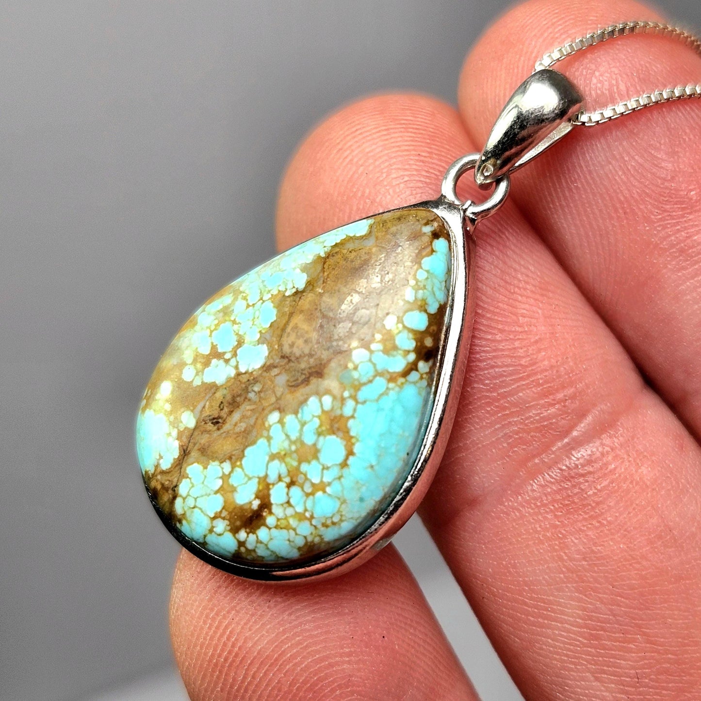 Nevada Turquoise Pendant, Sterling Silver Polished Turquoise Necklace