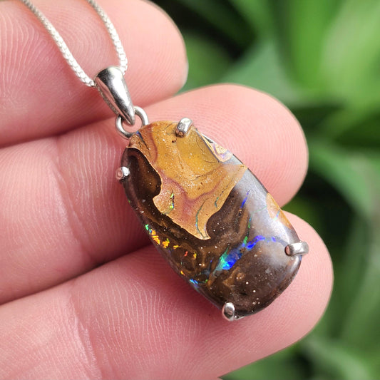 Boulder Opal Pendant, Sterling Silver Boulder Opal Necklace
