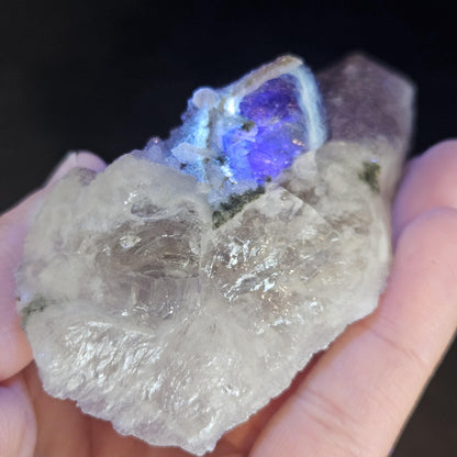 Twinned Purple Fluorite on Candle Quartz from Inner Mongolia, 231g