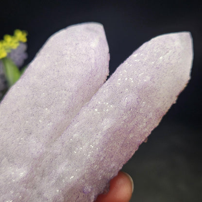 Twinned Purple Fluorite on Candle Quartz from Inner Mongolia, 231g