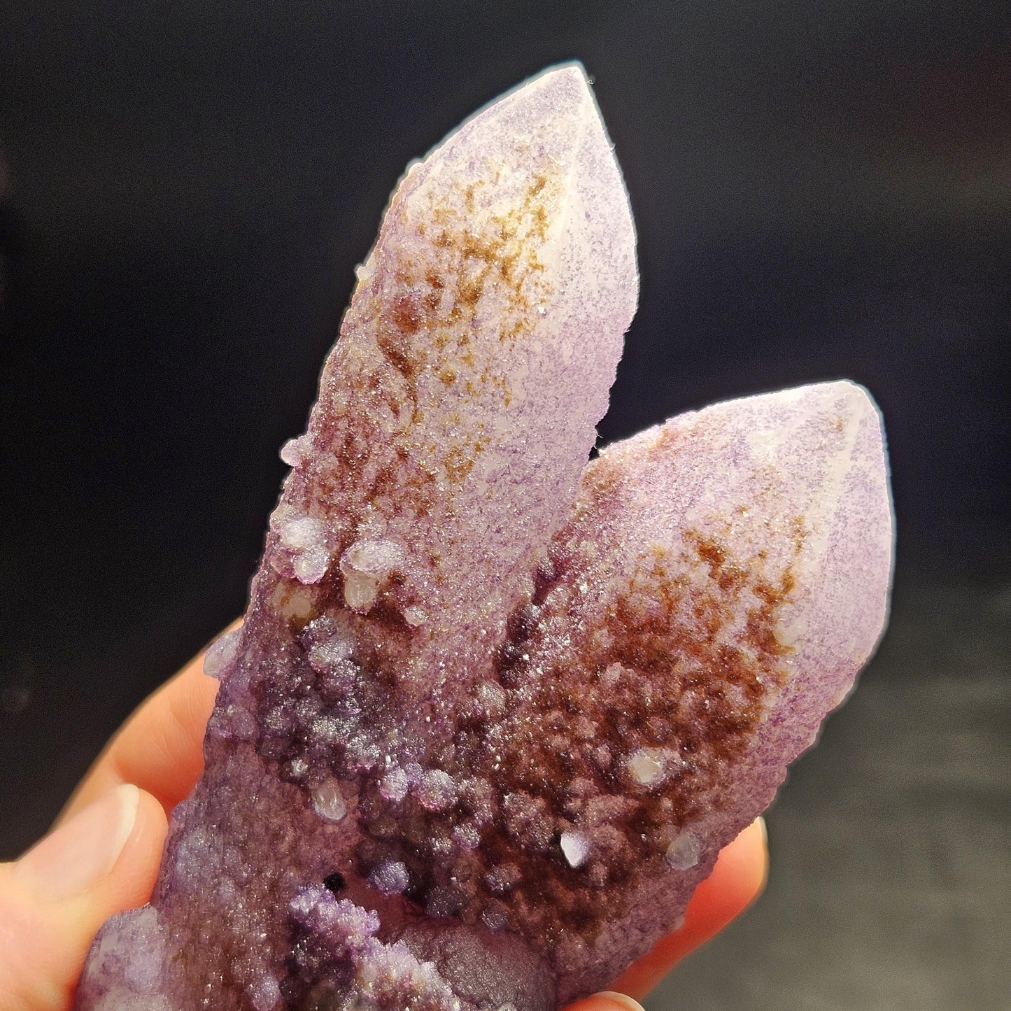 Twinned Purple Fluorite on Candle Quartz from Inner Mongolia, 231g