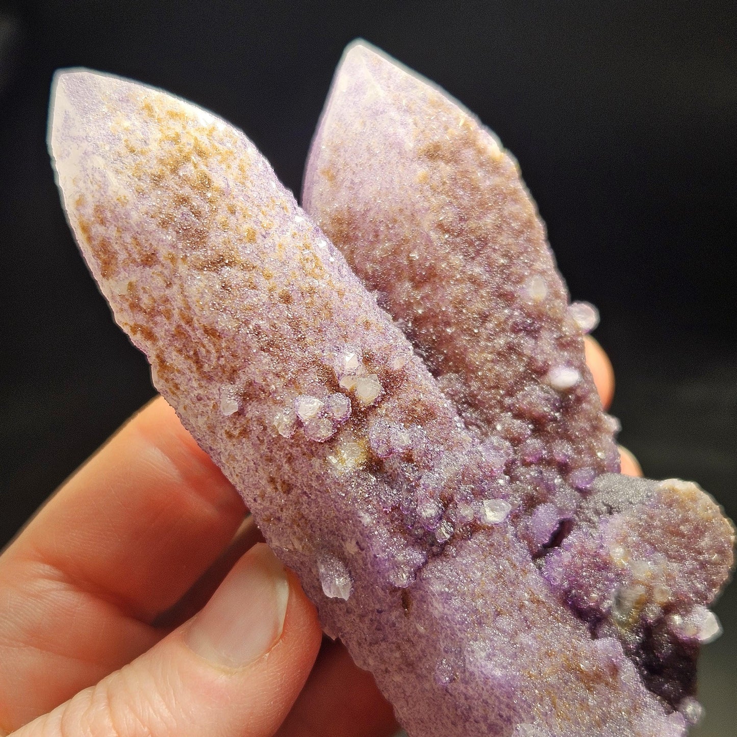 Twinned Purple Fluorite on Candle Quartz from Inner Mongolia, 231g