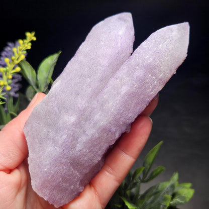 Twinned Purple Fluorite on Candle Quartz from Inner Mongolia, 231g