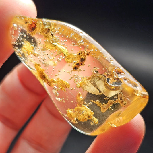 Amber with Bugs & Static ENHYDRO 7.3g, UV Reactive Natural Amber Fossil with Insect Inclusions