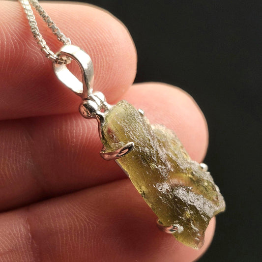 Genuine Moldavite Pendant, Authentic Moldavite Tektite Sterling Silver Jewelry