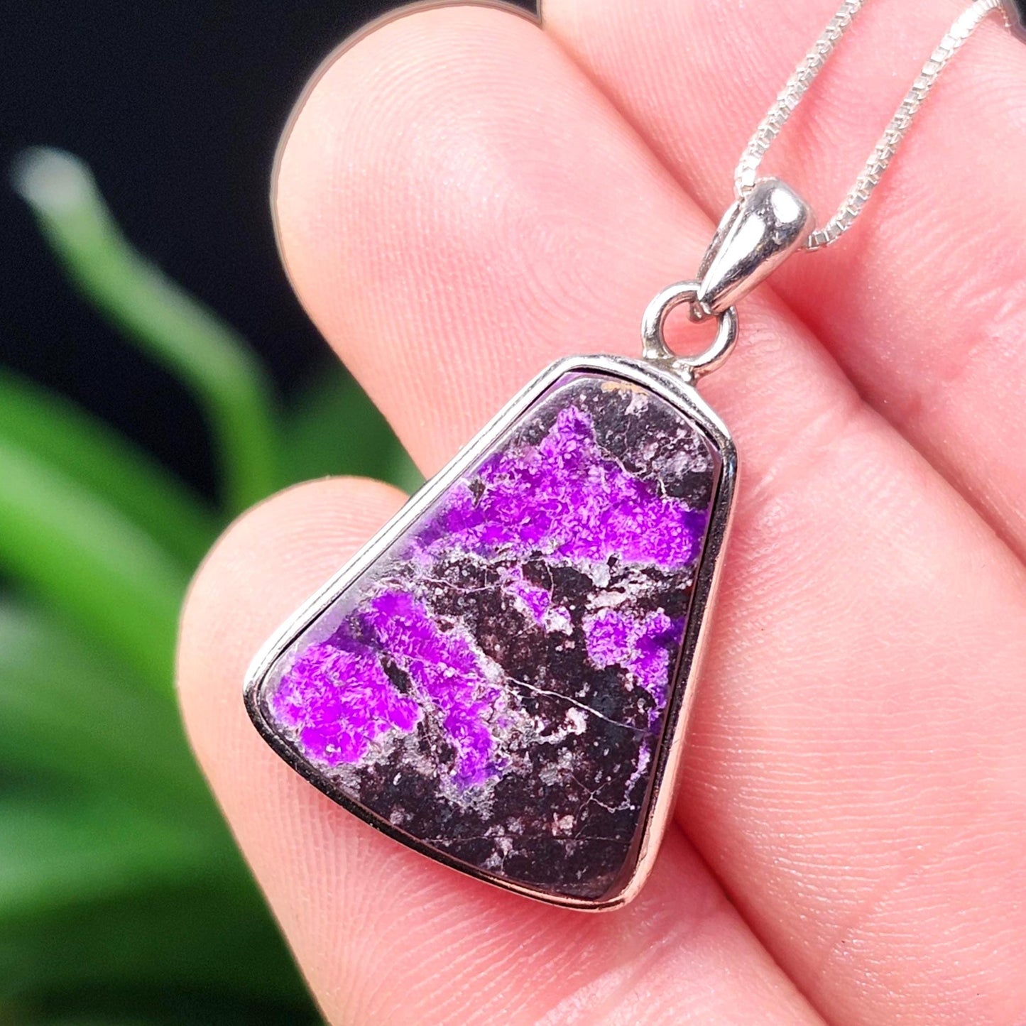 Fibrous Sugilite Pendant, Sterling Silver Sugilite Necklace