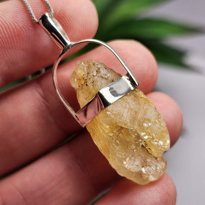 Golden Phenacite Pendant, Nigerian Phenakite Crystal Sterling Silver Necklace