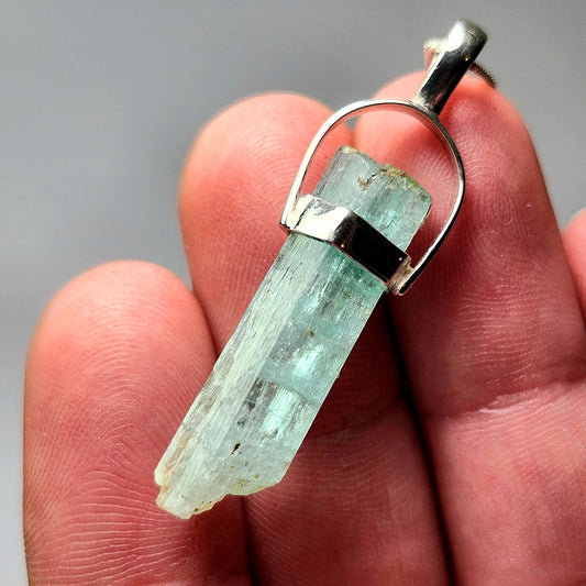 Aquamarine Crystal Pendant, Raw Blue Aquamarine Sterling Silver Pendant