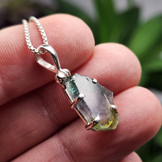 Blue Green Tourmaline Pendant, Sterling Silver Watermelon Tourmaline Gemstone Necklace