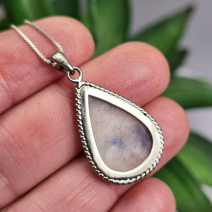 Fibrous Blue Dumortierite in Quartz Pendant, Sterling Silver Dumortierite Necklace