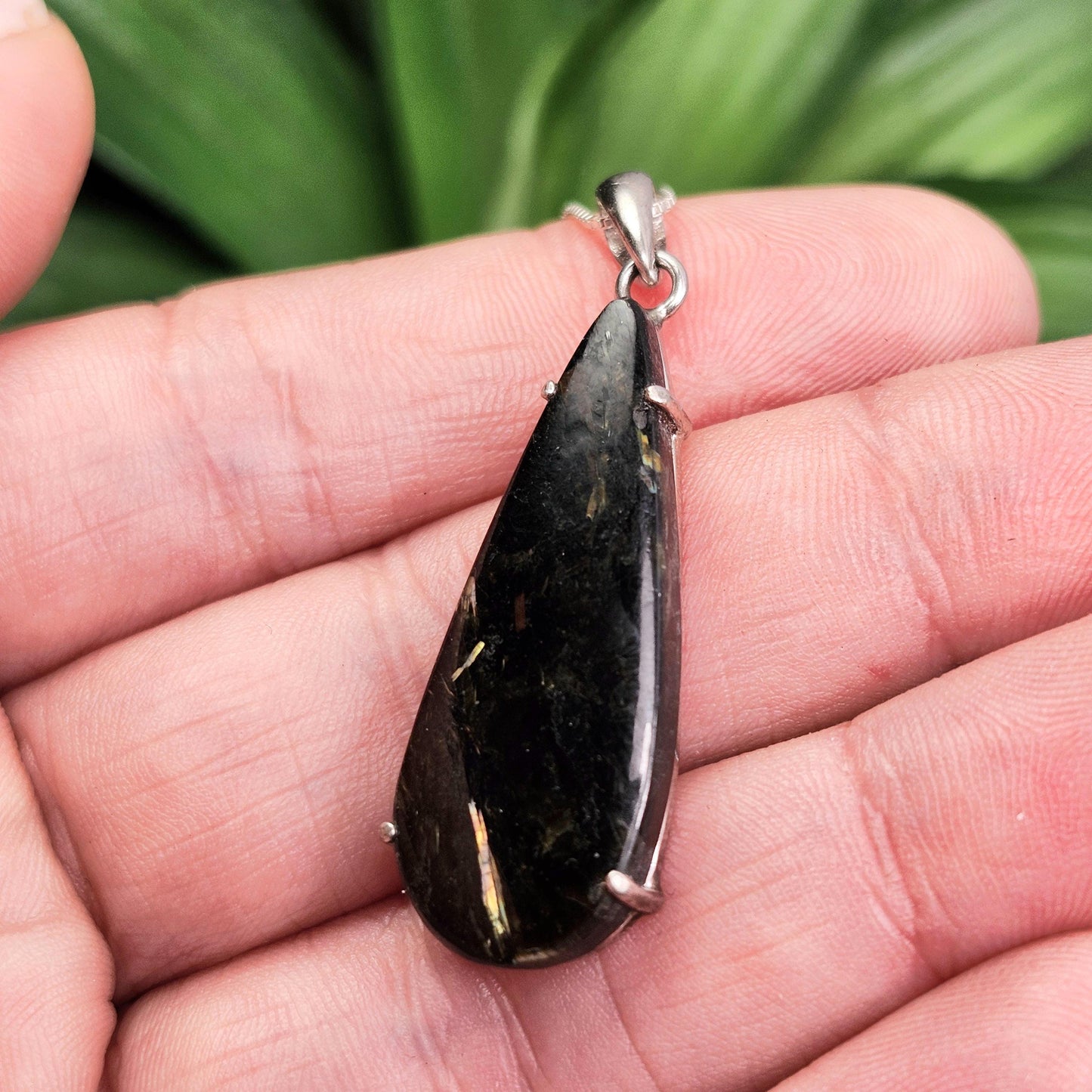 GREENLAND Nuummite Pendant, Sterling Silver Authentic Nuummite Necklace