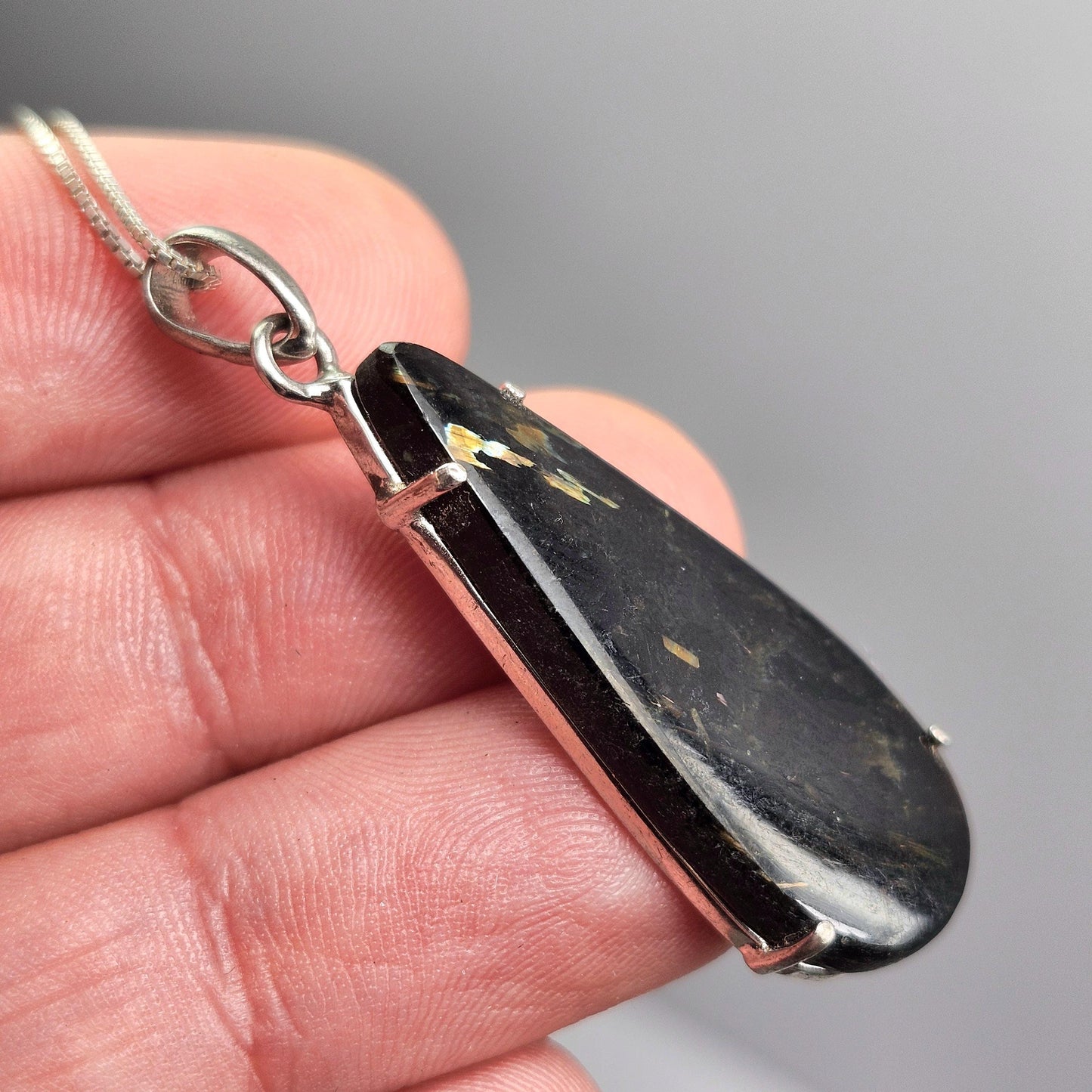 GREENLAND Nuummite Pendant, Sterling Silver Authentic Nuummite Necklace