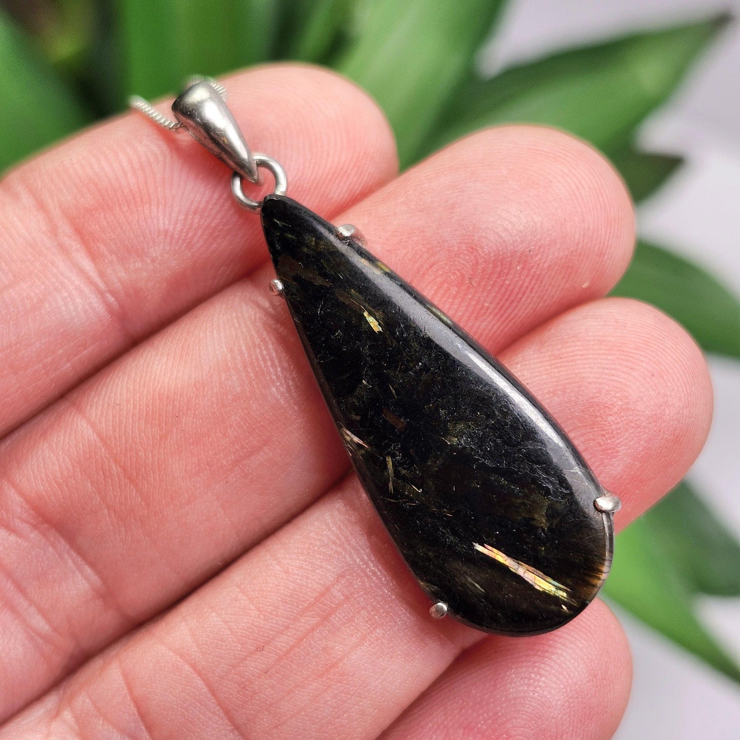 GREENLAND Nuummite Pendant, Sterling Silver Authentic Nuummite Necklace