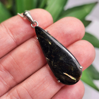 GREENLAND Nuummite Pendant, Sterling Silver Authentic Nuummite Necklace