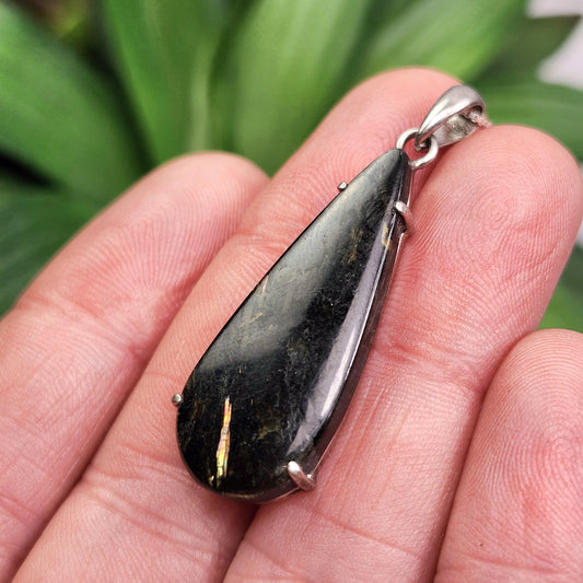 GREENLAND Nuummite Pendant, Sterling Silver Authentic Nuummite Necklace