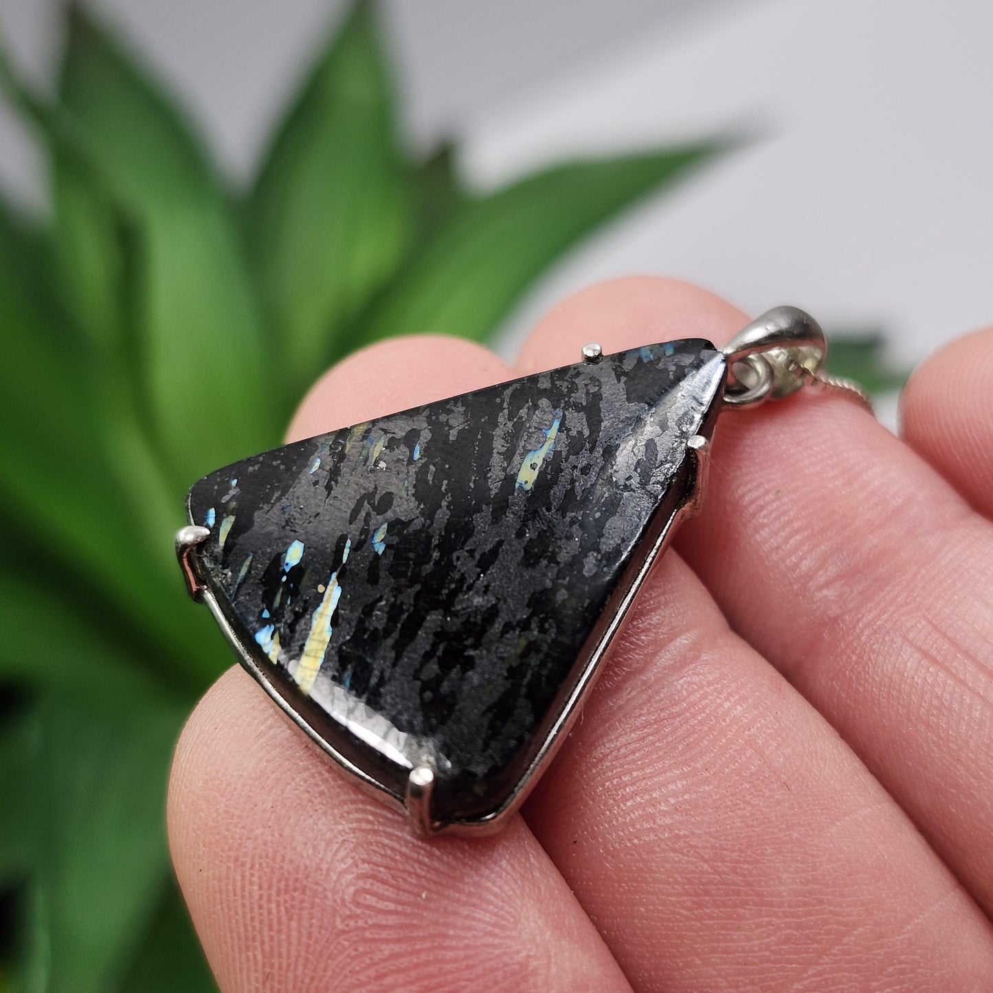 GREENLAND Nuummite Pendant, Sterling Silver Authentic Nuummite Necklace