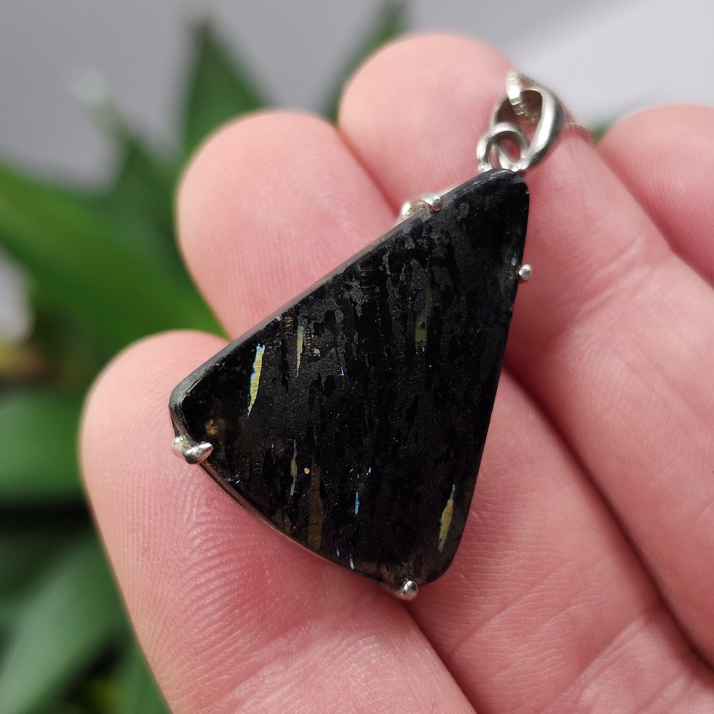 GREENLAND Nuummite Pendant, Sterling Silver Authentic Nuummite Necklace