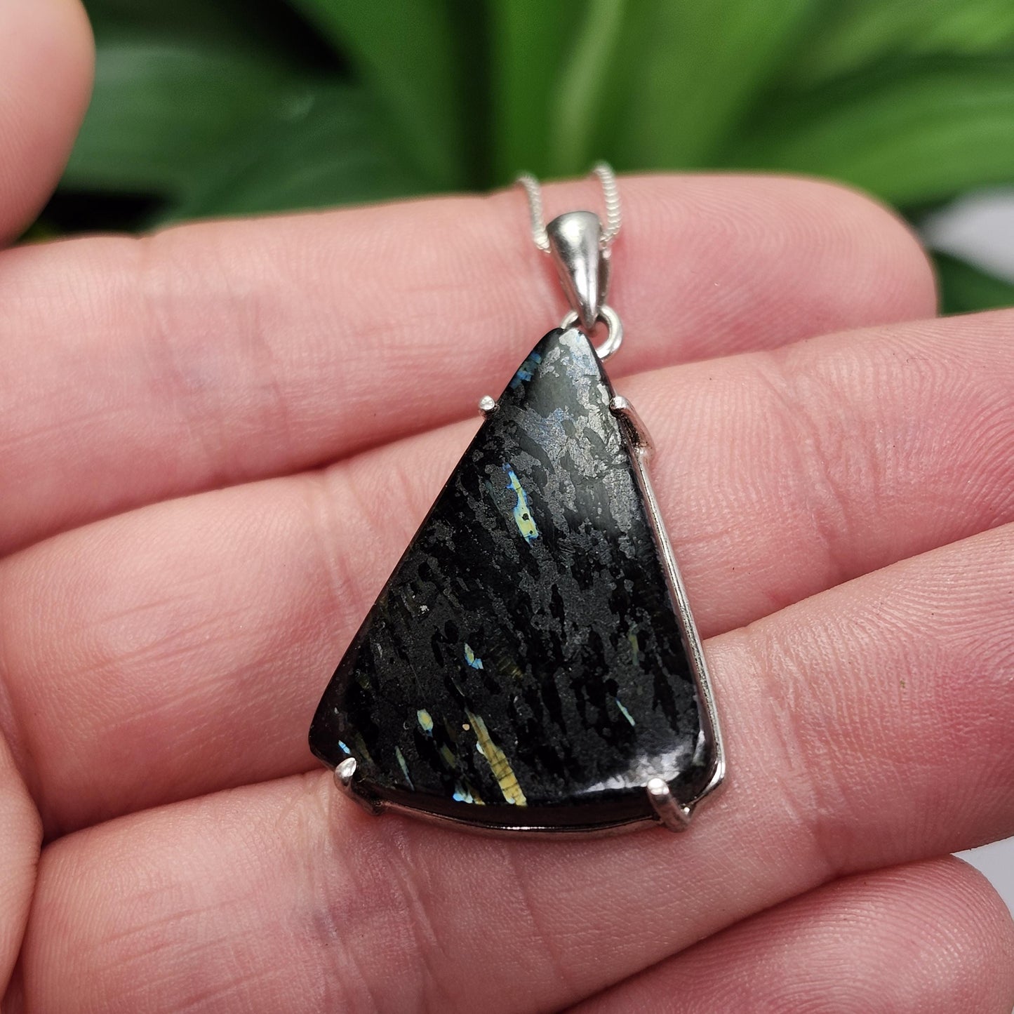 GREENLAND Nuummite Pendant, Sterling Silver Authentic Nuummite Necklace