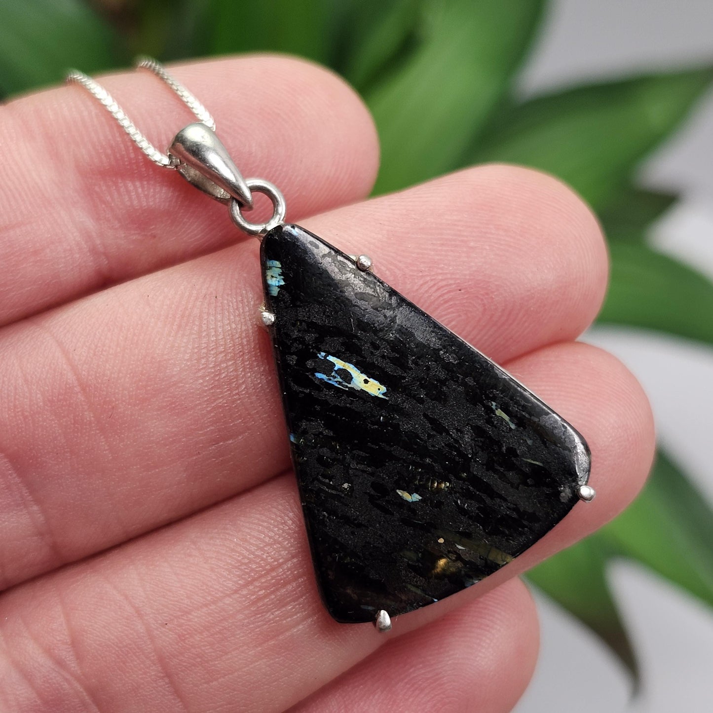 GREENLAND Nuummite Pendant, Sterling Silver Authentic Nuummite Necklace