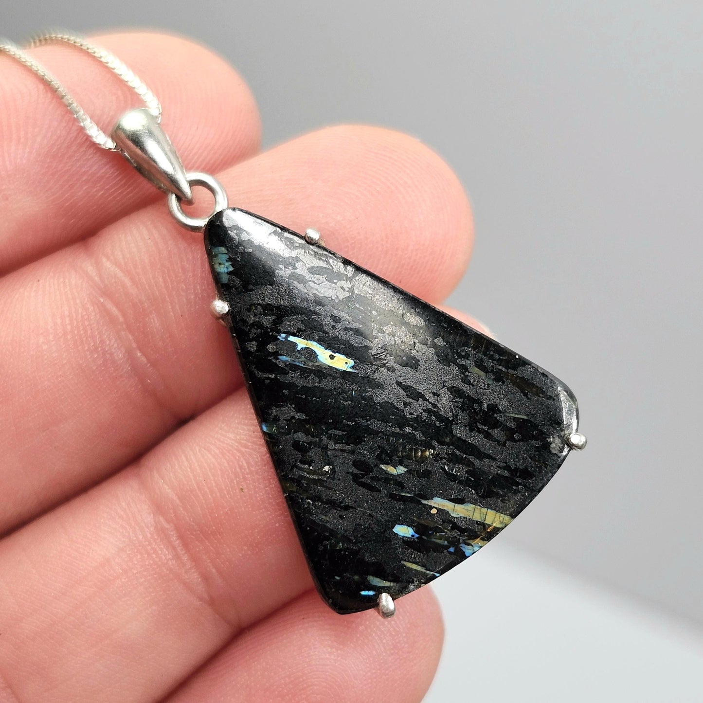 GREENLAND Nuummite Pendant, Sterling Silver Authentic Nuummite Necklace
