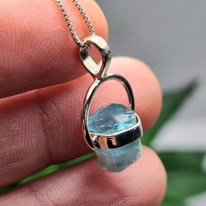 Blue Tourmaline Pendant, Sterling Silver Terminated Tourmaline Necklace