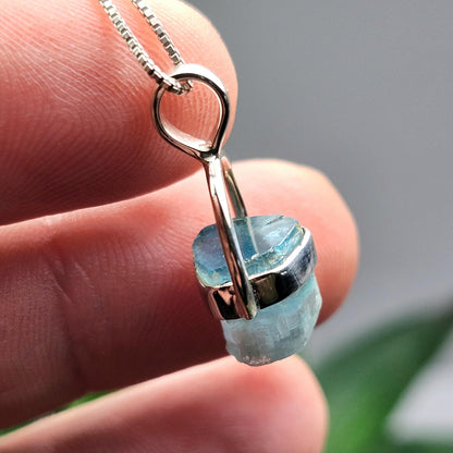 Blue Tourmaline Pendant, Sterling Silver Terminated Tourmaline Necklace