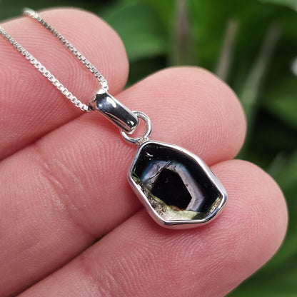 Blue Watermelon Tourmaline Slice Pendant, Sterling Silver Tourmaline Crystal Necklace