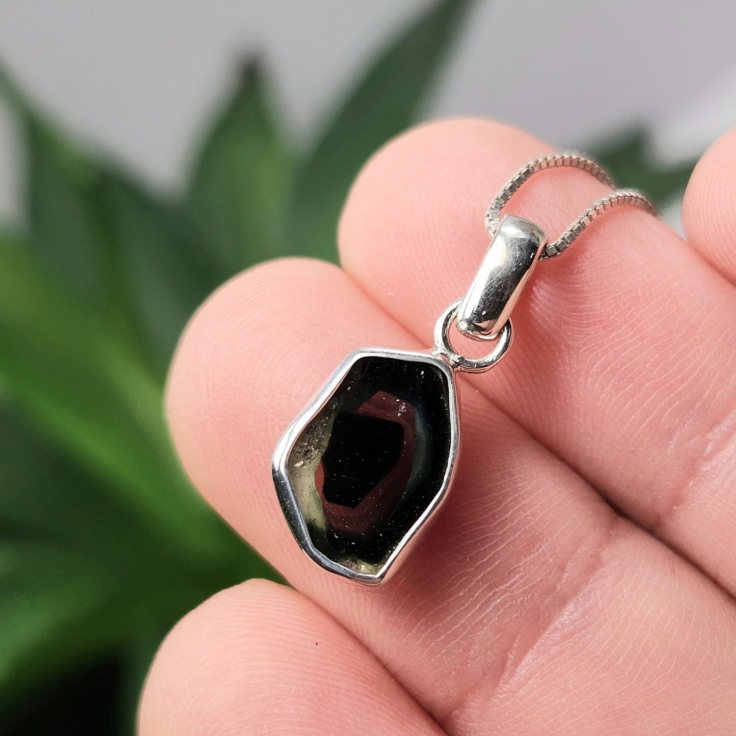Blue Watermelon Tourmaline Slice Pendant, Sterling Silver Tourmaline Crystal Necklace