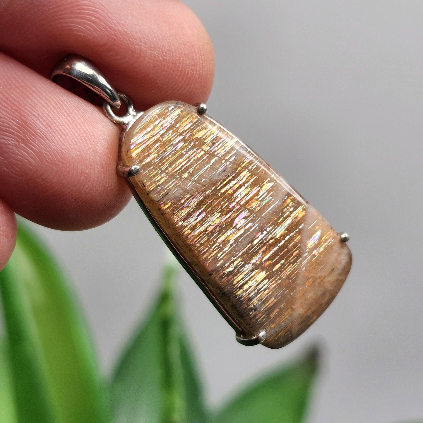 Rainbow Lattice Sunstone Pendant, Sterling Silver Sunstone Necklace