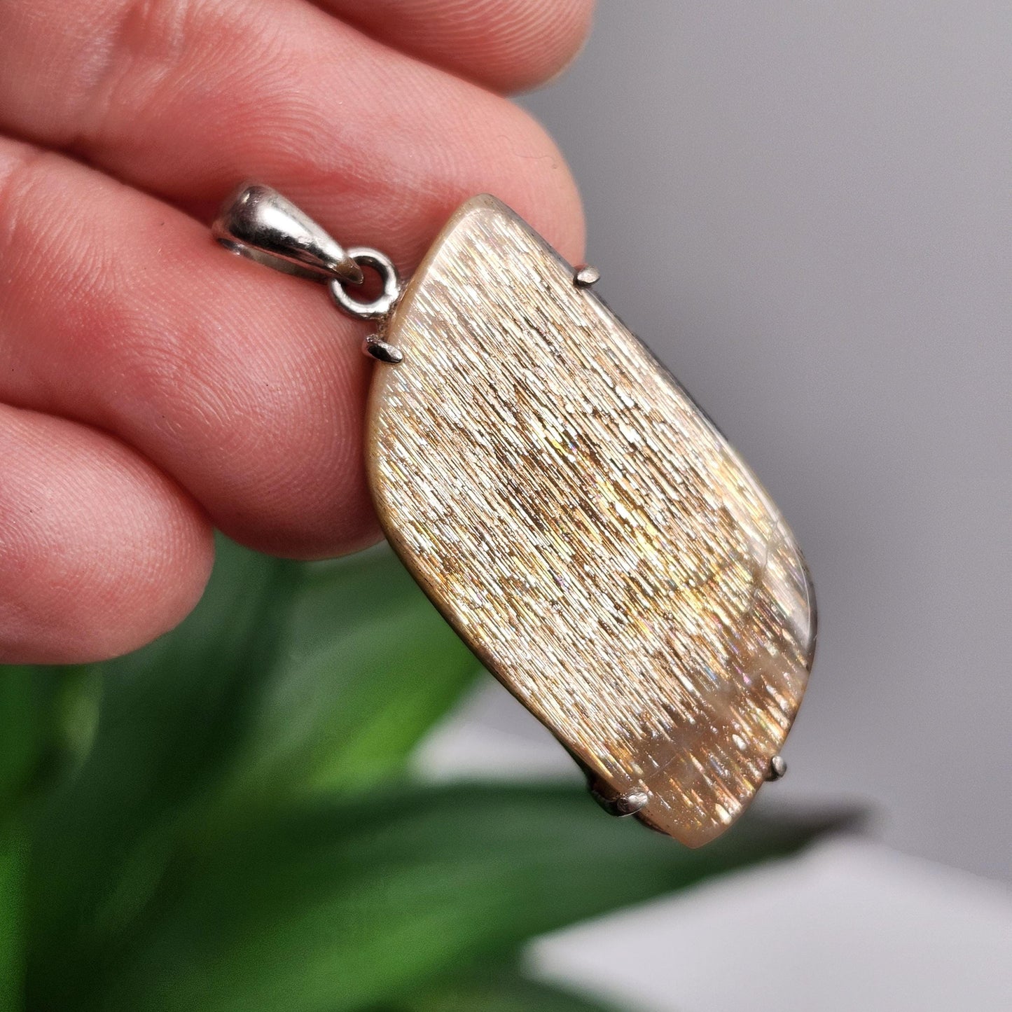 Lattice Sunstone Pendant, Sterling Silver Polished Sunstone Necklace
