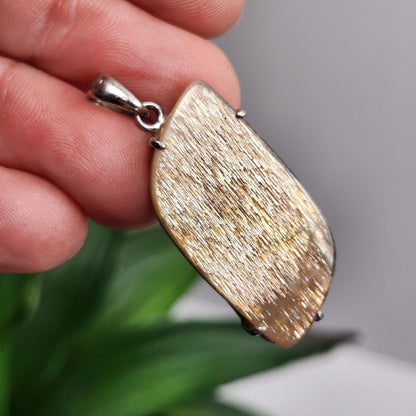 Lattice Sunstone Pendant, Sterling Silver Polished Sunstone Necklace