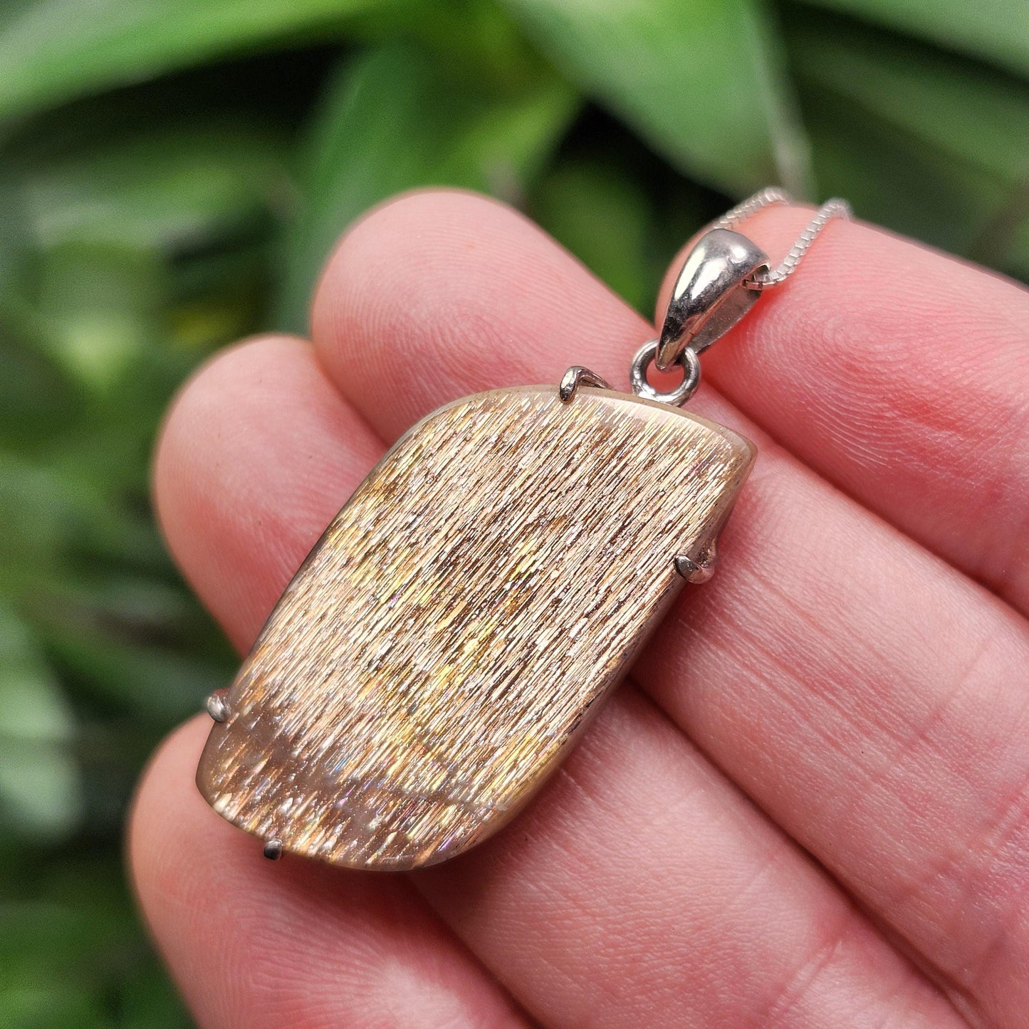 Lattice Sunstone Pendant, Sterling Silver Polished Sunstone Necklace