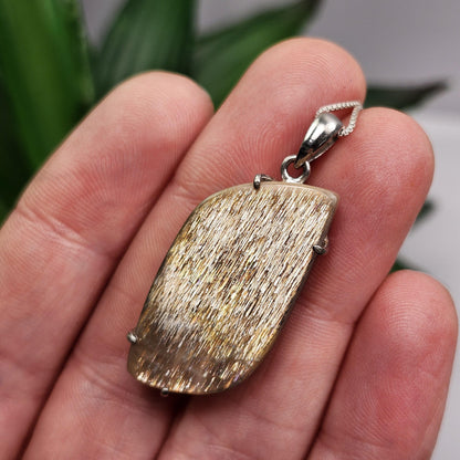 Lattice Sunstone Pendant, Sterling Silver Polished Sunstone Necklace