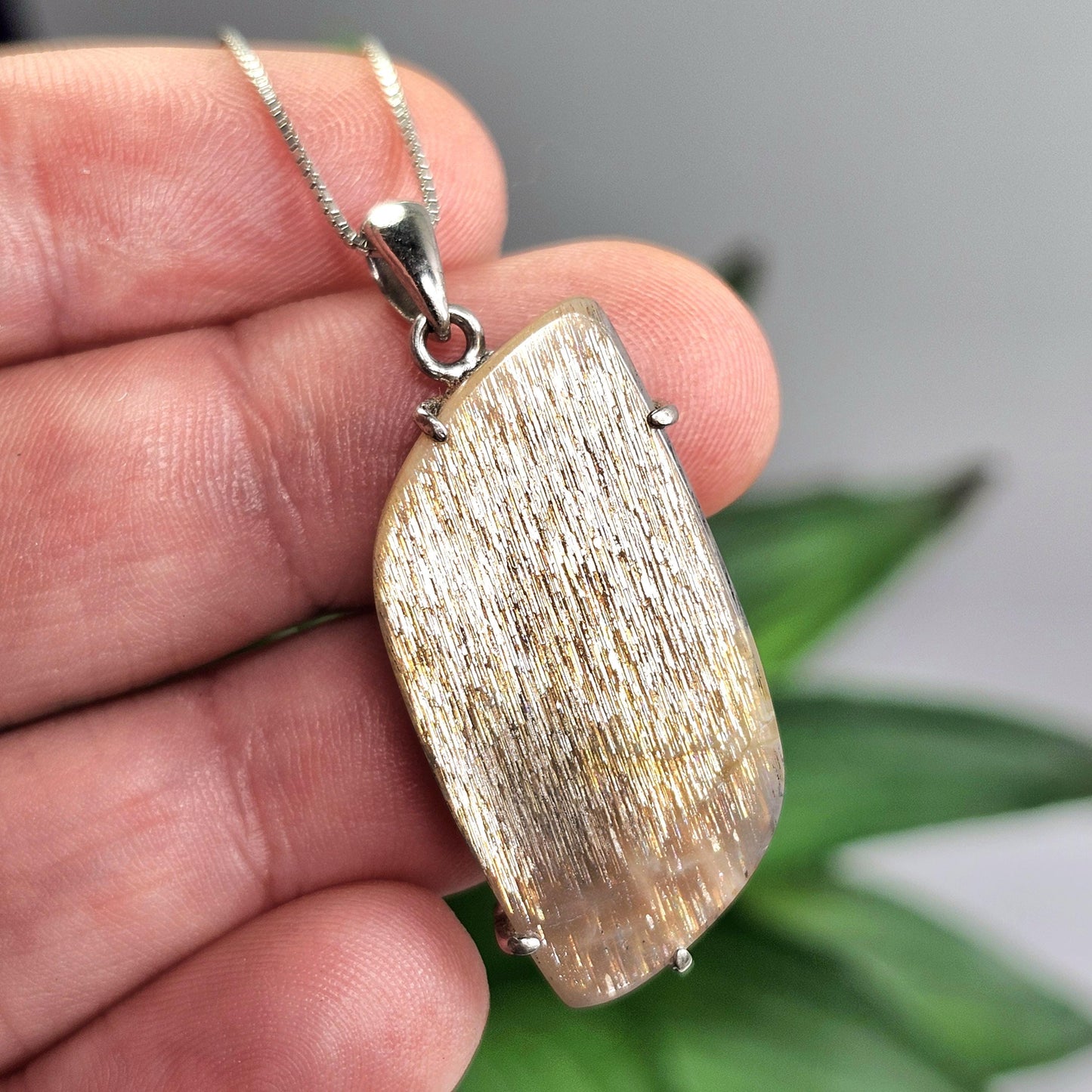 Lattice Sunstone Pendant, Sterling Silver Polished Sunstone Necklace
