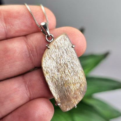 Lattice Sunstone Pendant, Sterling Silver Polished Sunstone Necklace