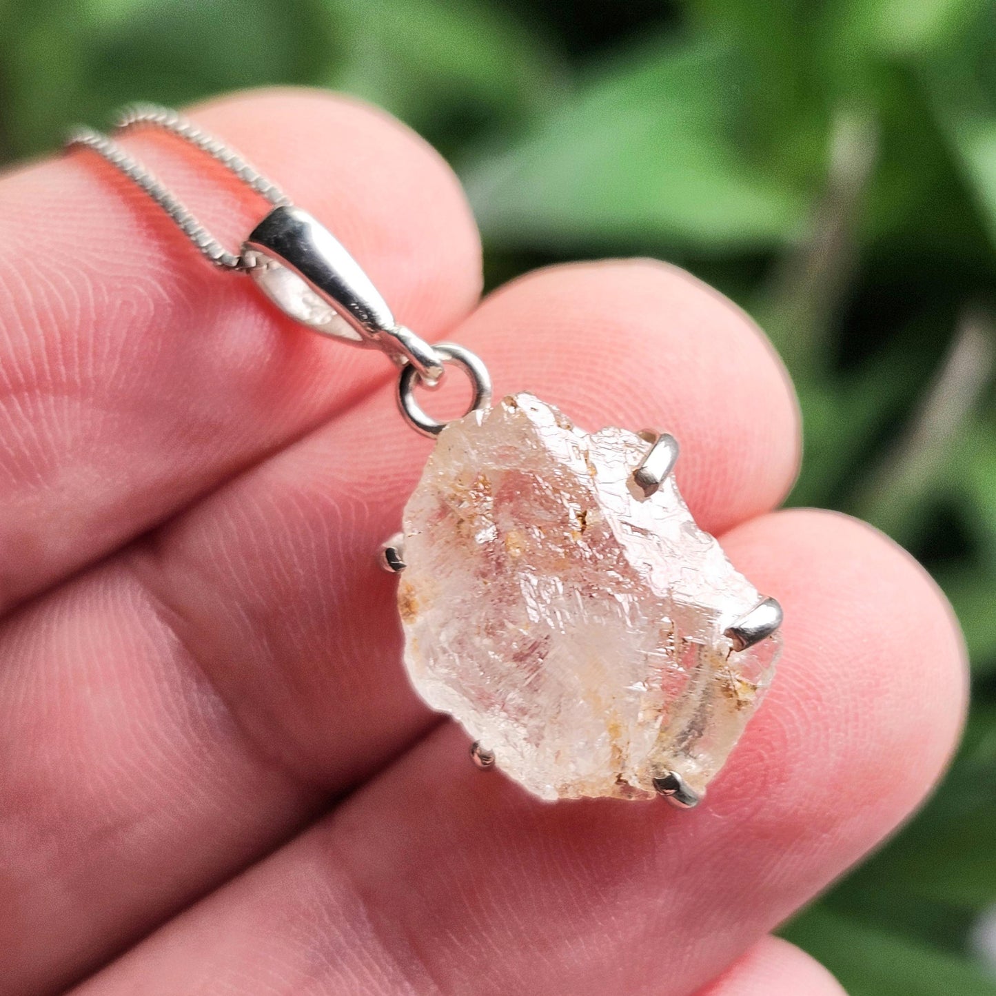 Etched Phenacite Pendant, Nigerian Phenakite Crystal Sterling Silver Necklace