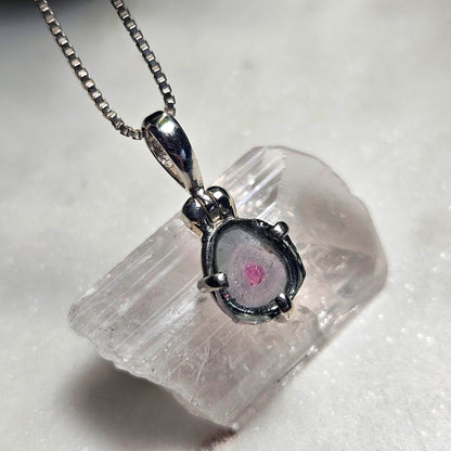 Blue Watermelon Tourmaline Pendant, Sterling Silver Tourmaline Gemstone Necklace
