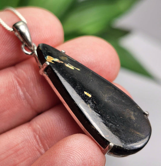 GREENLAND Nuummite Pendant, Sterling Silver Authentic Nuummite Necklace