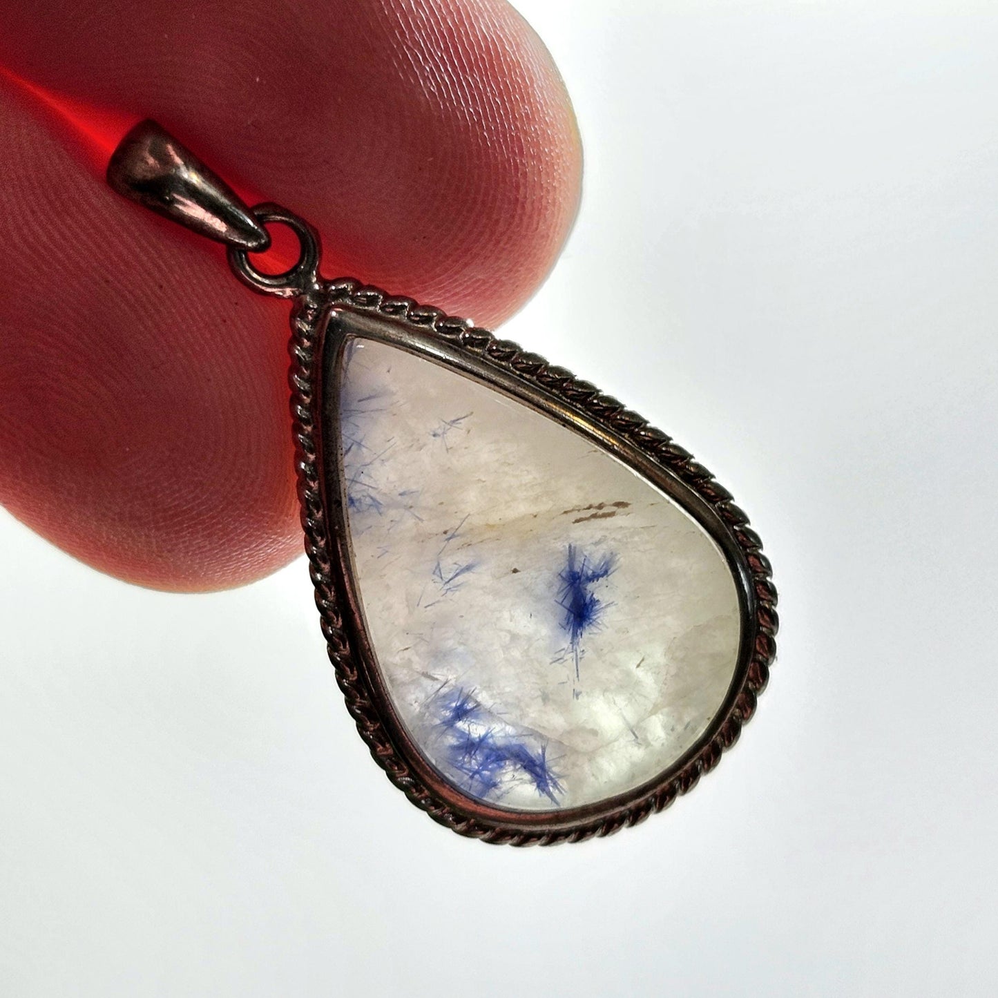 Fibrous Blue Dumortierite in Quartz Pendant, Sterling Silver Dumortierite Necklace