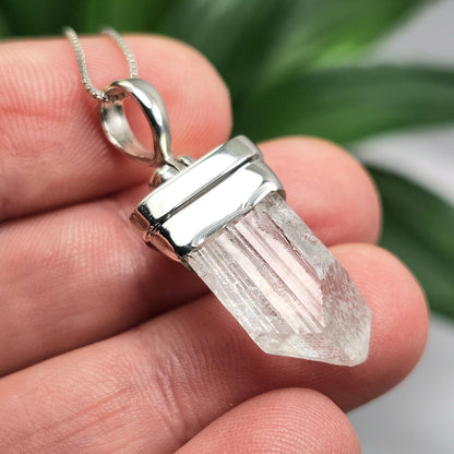 Danburite Crystal Pendant, Sterling Silver Raw Danburite Necklace