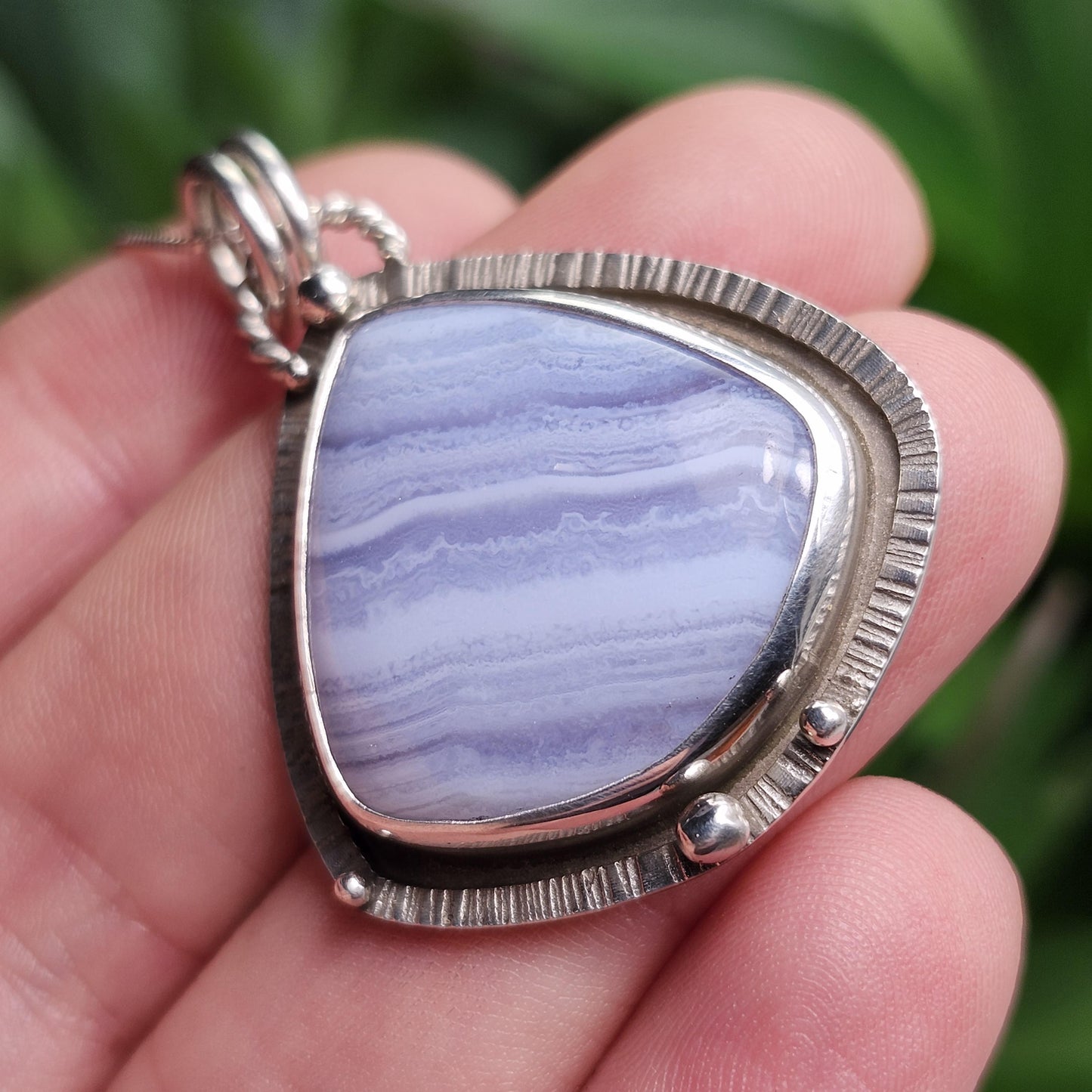 Blue Lace Agate Pendant, Sterling Silver Blue Chalcedony Necklace