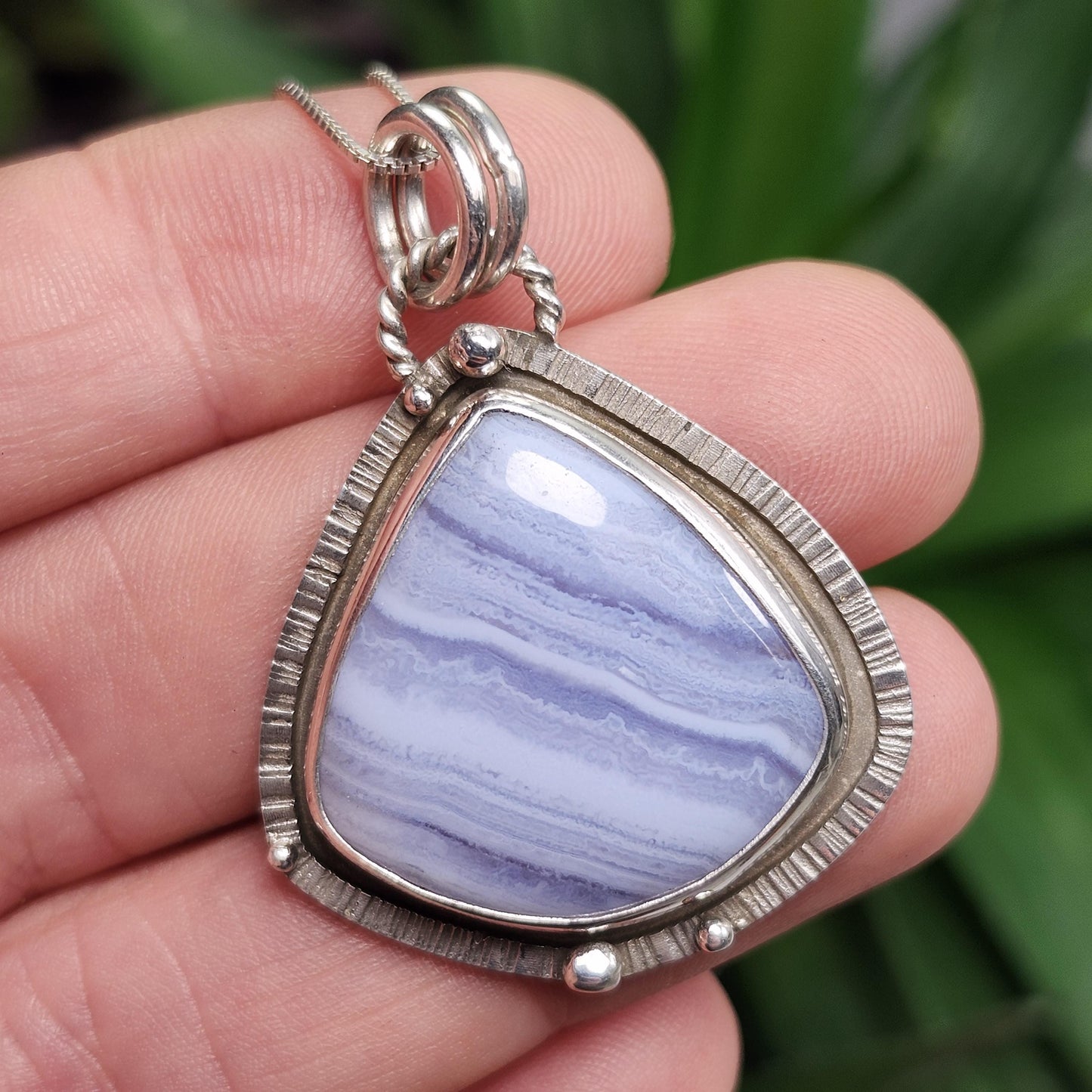 Blue Lace Agate Pendant, Sterling Silver Blue Chalcedony Necklace