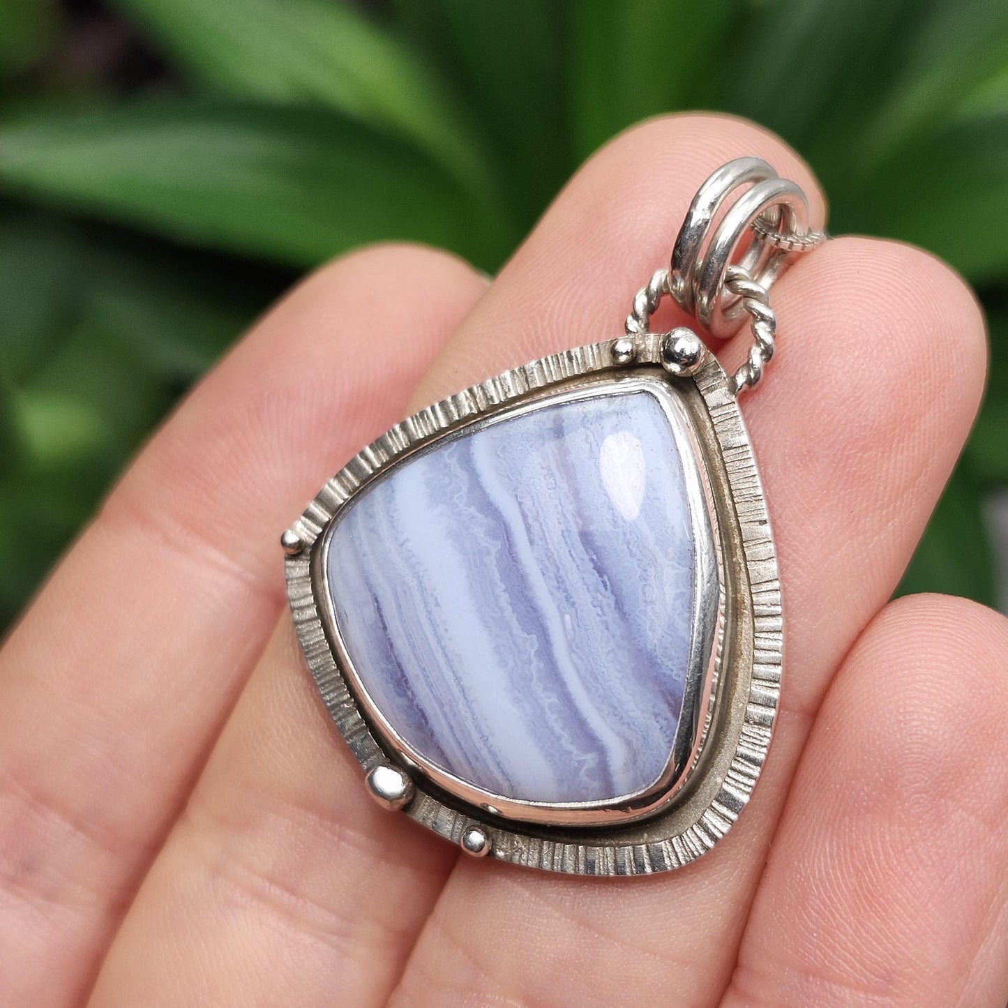 Blue Lace Agate Pendant, Sterling Silver Blue Chalcedony Necklace