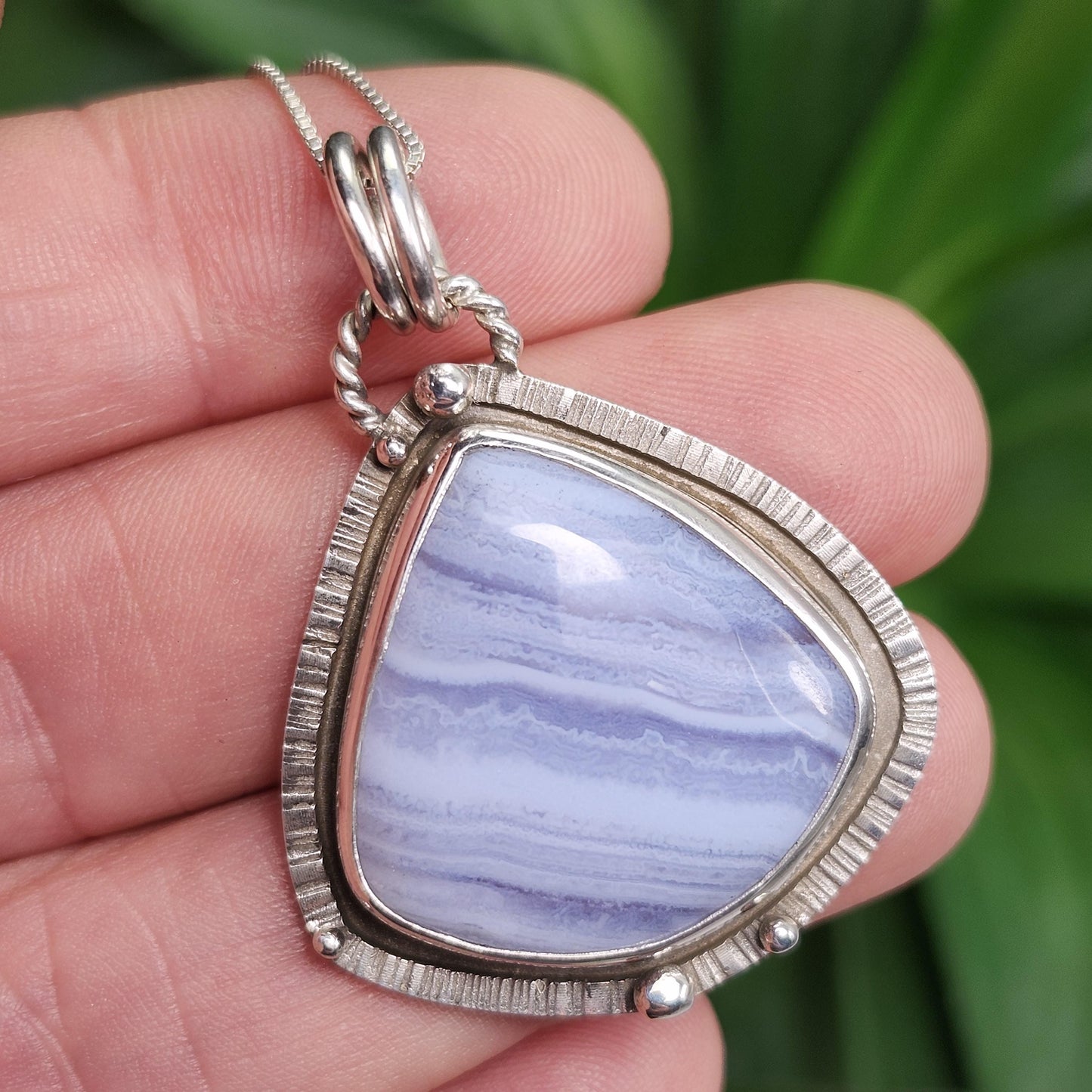 Blue Lace Agate Pendant, Sterling Silver Blue Chalcedony Necklace
