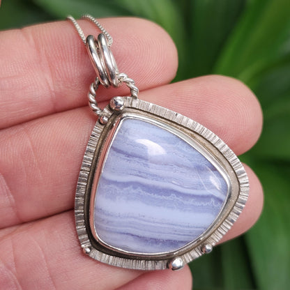 Blue Lace Agate Pendant, Sterling Silver Blue Chalcedony Necklace