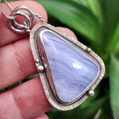 Blue Lace Agate Pendant, Sterling Silver Blue Chalcedony Necklace