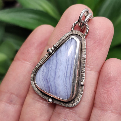 Blue Lace Agate Pendant, Sterling Silver Blue Chalcedony Necklace