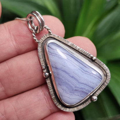 Blue Lace Agate Pendant, Sterling Silver Blue Chalcedony Necklace